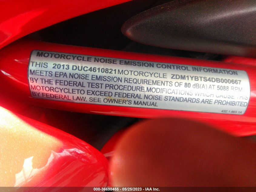 2013 DUCATI HYPERMOTARD HYPERSTRADA - ZDM1YBTS4DB000667