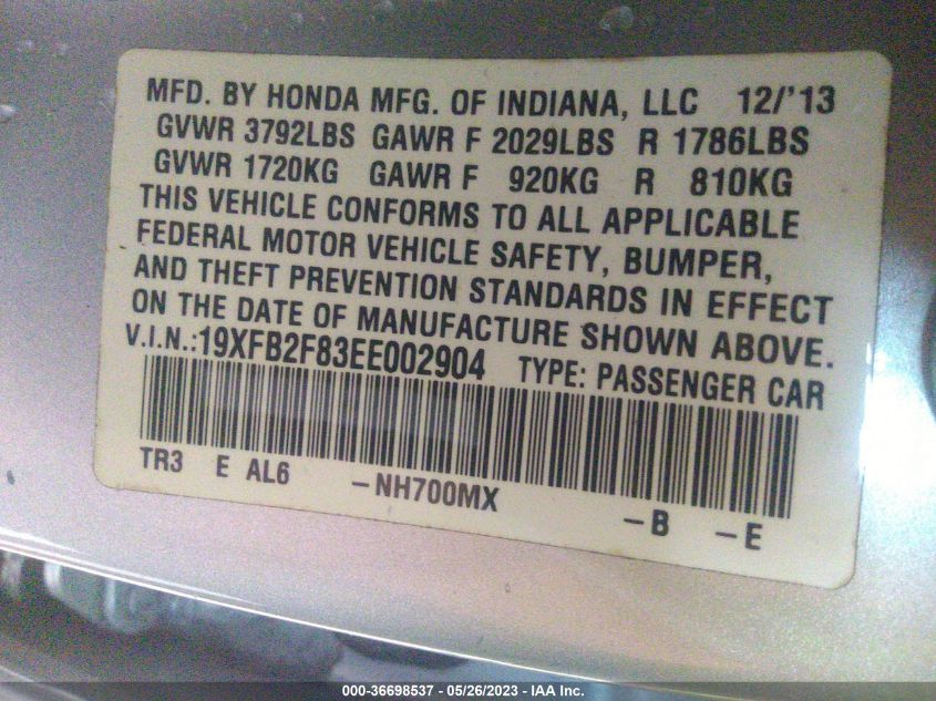 2014 HONDA CIVIC SEDAN EX - 19XFB2F83EE002904