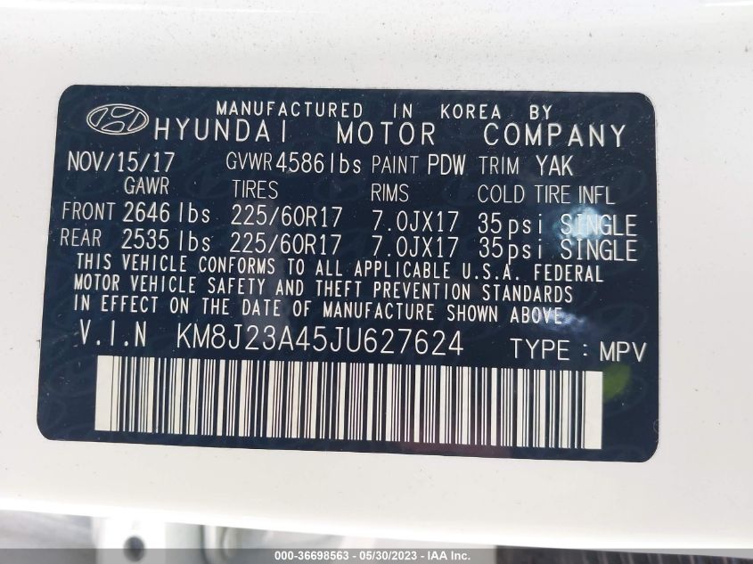 2018 HYUNDAI TUCSON SE - KM8J23A45JU627624