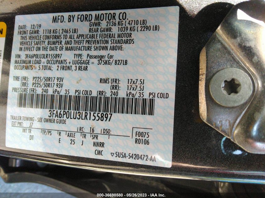 2020 FORD FUSION HYBRID SE - 3FA6P0LU3LR155897