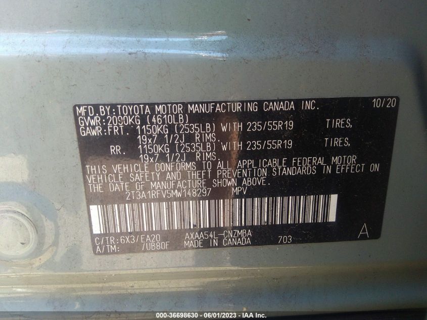 2021 TOYOTA RAV4 XLE PREMIUM - 2T3A1RFV5MW148297