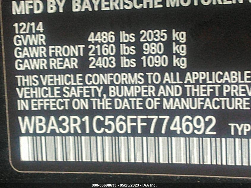 2015 BMW 4 SERIES 435I - WBA3R1C56FF774692
