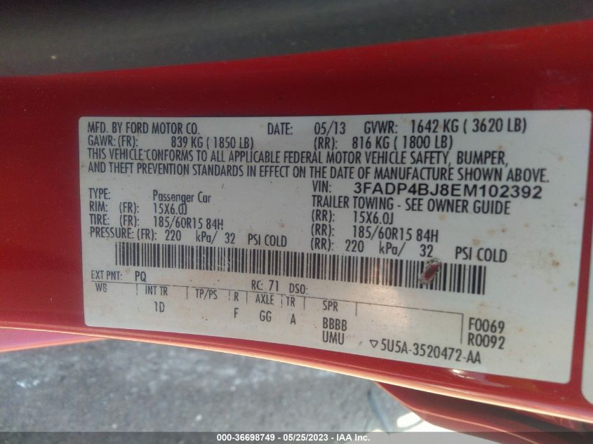 2014 FORD FIESTA SE - 3FADP4BJ8EM102392