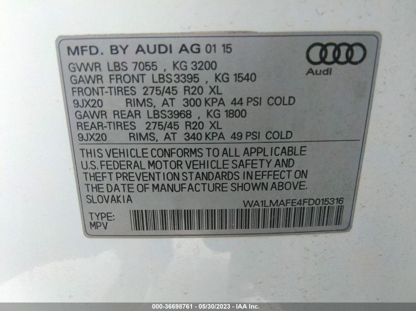 2015 AUDI Q7 3.0L TDI PREMIUM PLUS - WA1LMAFE4FD015316