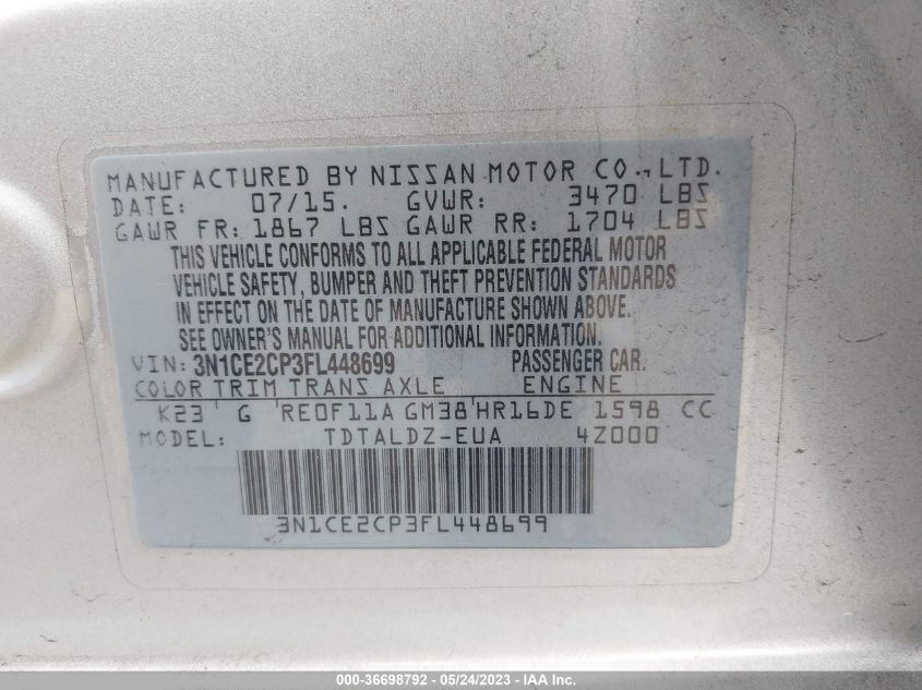 2015 NISSAN VERSA NOTE SV - 3N1CE2CP3FL448699