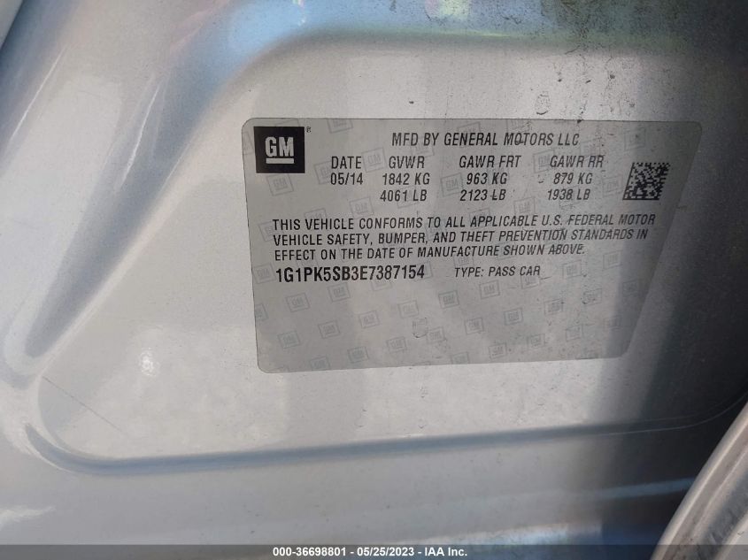 2014 CHEVROLET CRUZE LTZ - 1G1BK5SB3E7387154