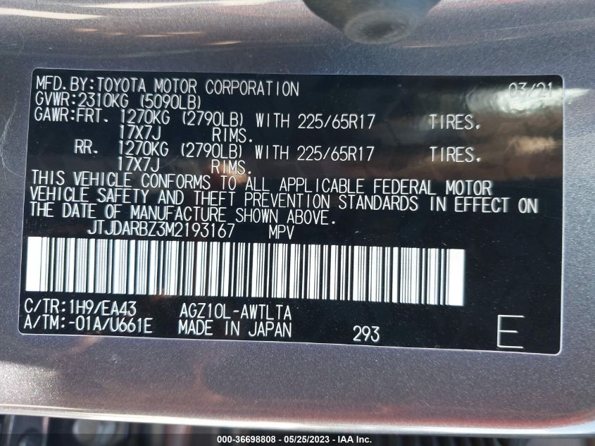 2021 LEXUS NX NX 300 - JTJDARBZ3M2193167