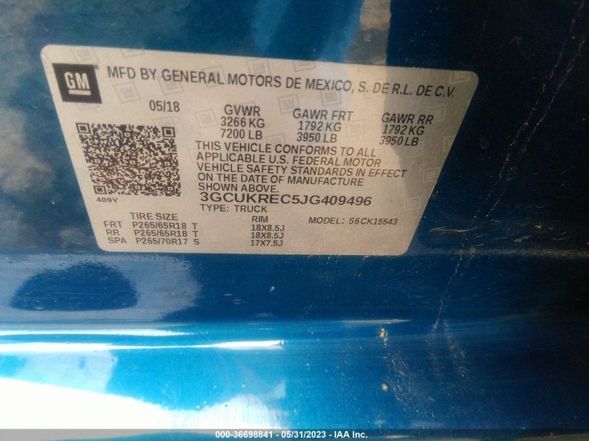 2018 CHEVROLET SILVERADO 1500 LT - 3GCUKREC5JG409496