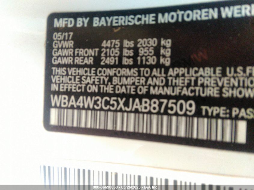 2018 BMW 4 SERIES 430I - WBA4W3C5XJAB87509