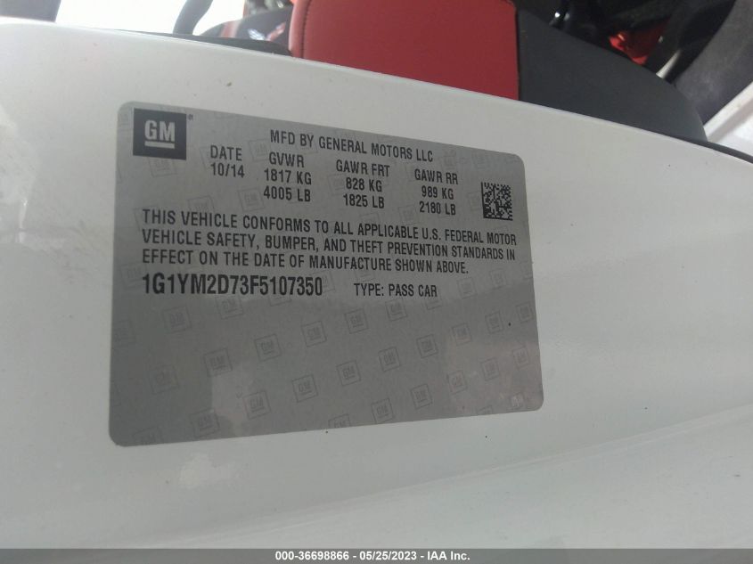 2015 CHEVROLET CORVETTE Z51 3LT - 1G1YM2D73F5107350