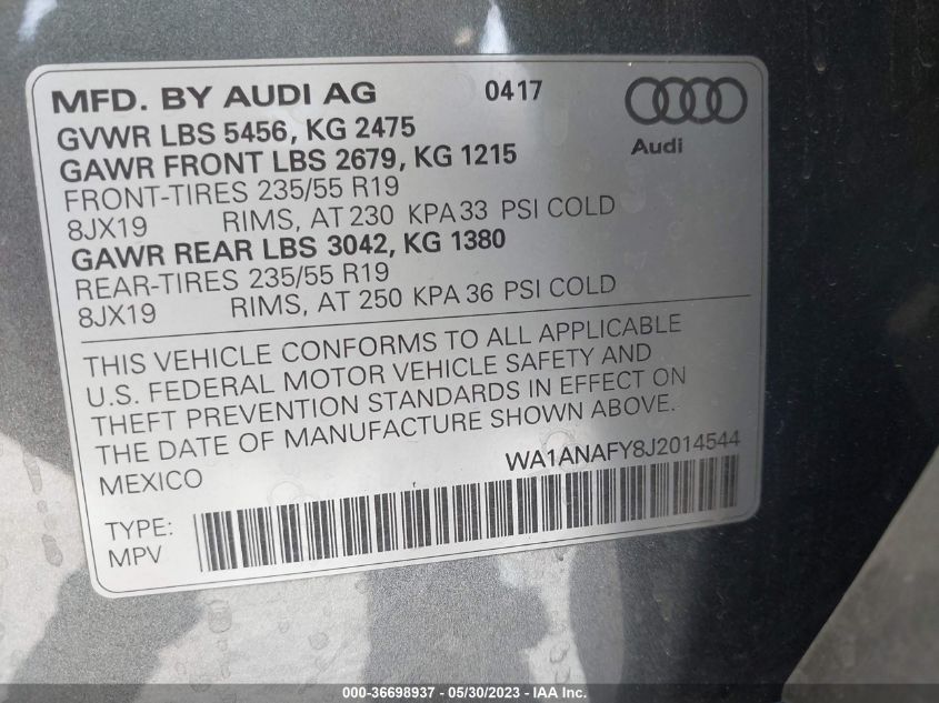 2018 AUDI Q5 PREMIUM/TECH PREMIUM - WA1ANAFY8J2014544