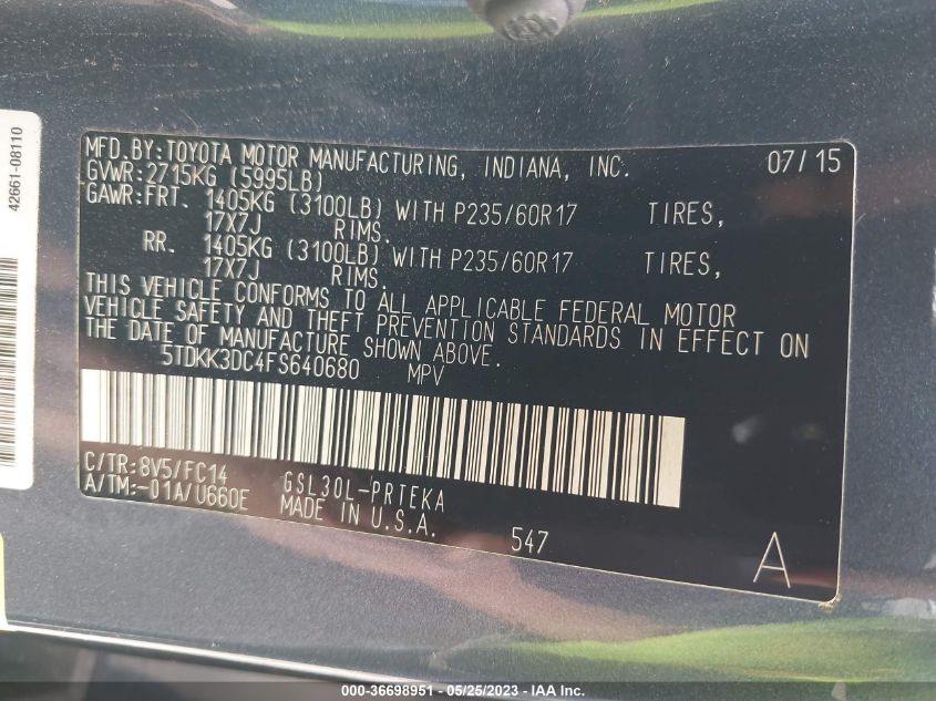 2015 TOYOTA SIENNA LE - 5TDKK3DC4FS640680
