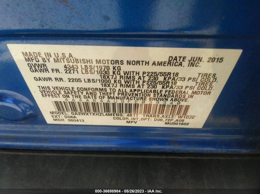 2015 MITSUBISHI OUTLANDER SPORT SE - 4A4AR4AU9FE039340