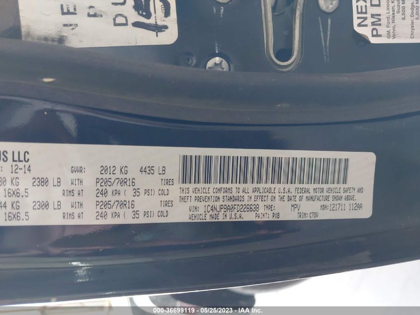 2015 JEEP PATRIOT SPORT - 1C4NJPBA0FD226638