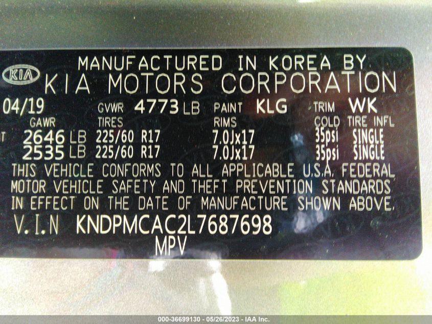 2020 KIA SPORTAGE LX - KNDPMCAC2L7687698