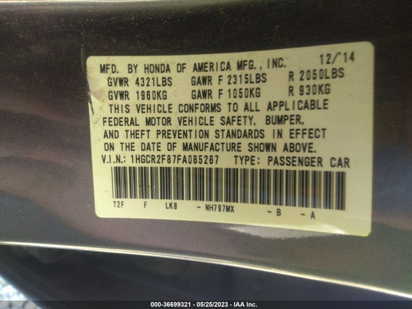 2015 HONDA ACCORD SEDAN EX-L - 1HGCR2F87FA085287