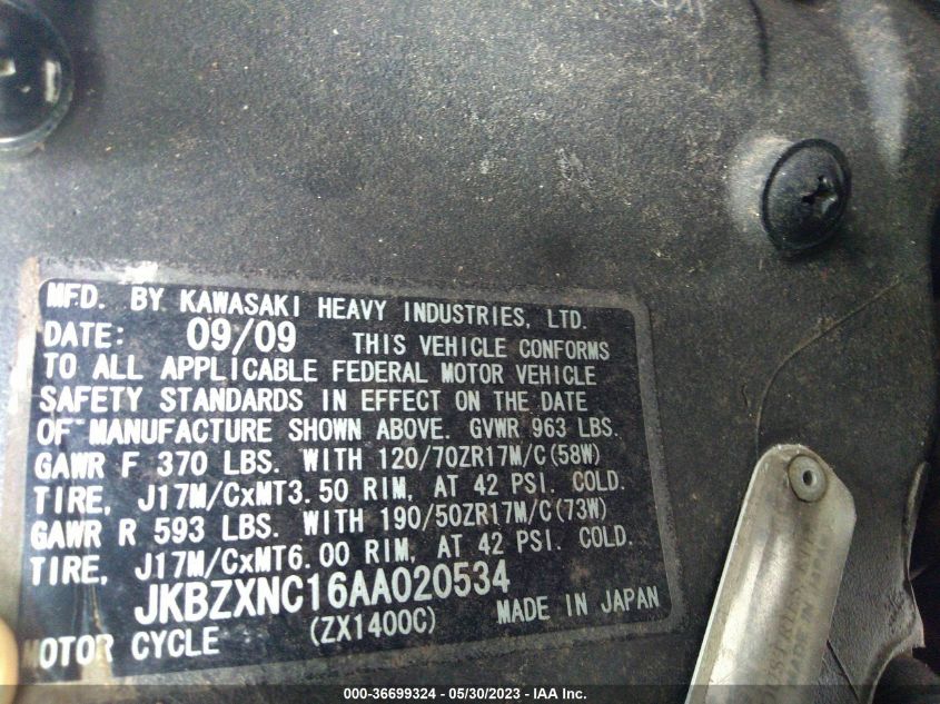 2010 KAWASAKI ZX1400 C - JKBZXNC16AA020534