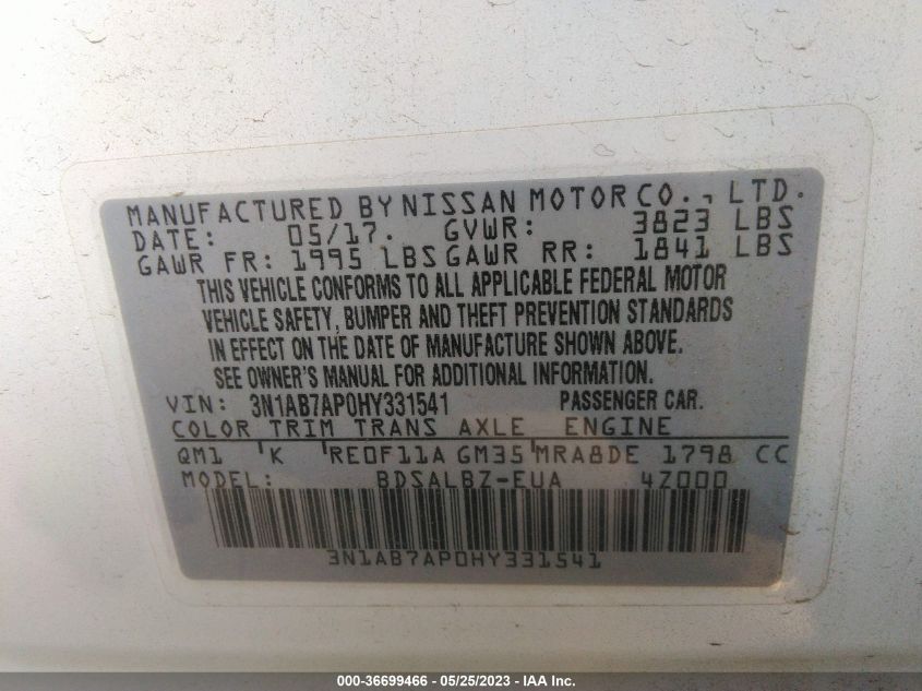 2017 NISSAN SENTRA S - 3N1AB7AP0HY331541