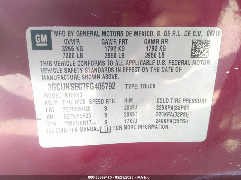2015 CHEVROLET SILVERADO 1500 LTZ - 3GCUKSEC7FG406792
