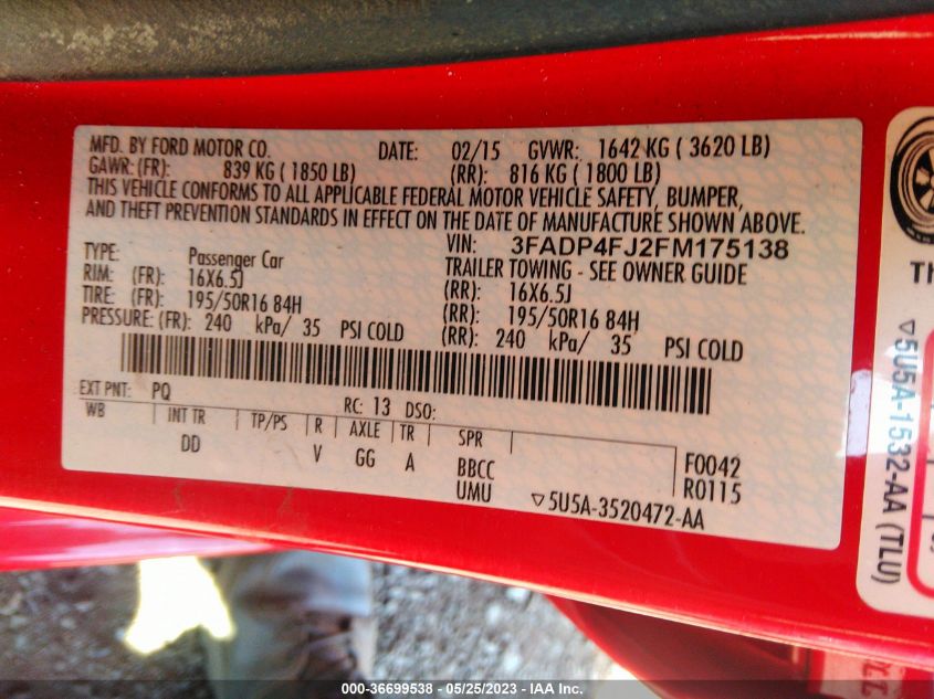 2015 FORD FIESTA TITANIUM - 3FADP4FJ2FM175138