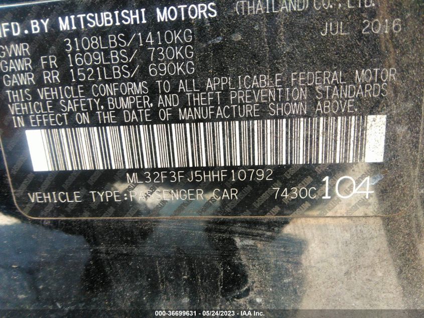 2017 MITSUBISHI MIRAGE G4 ES - ML32F3FJ5HHF10792