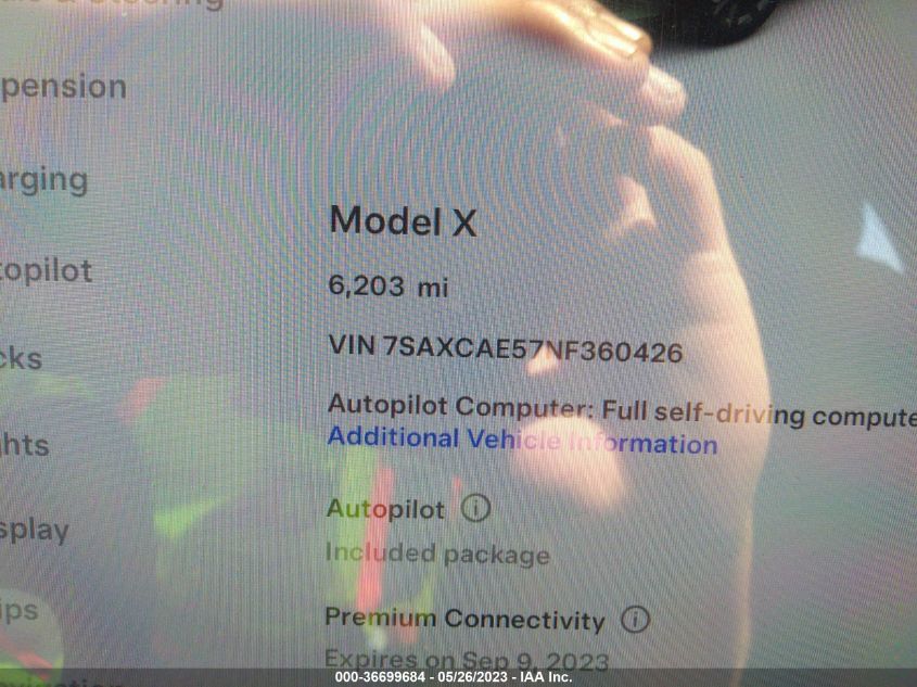 2022 TESLA MODEL X - 7SAXCAE57NF360426