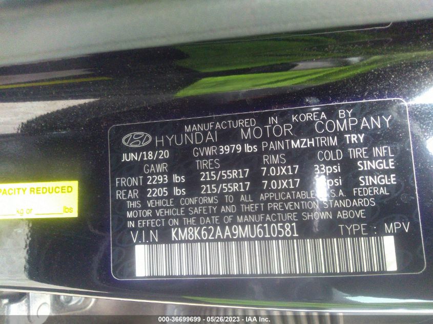 2021 HYUNDAI KONA SEL PLUS - KM8K62AA9MU610581
