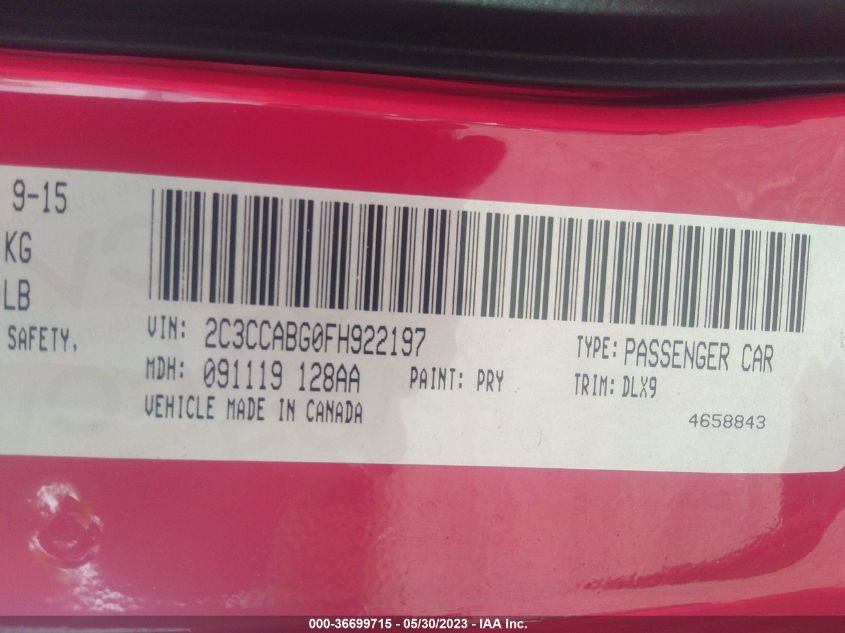 2015 CHRYSLER 300 300S - 2C3CCABG0FH922197