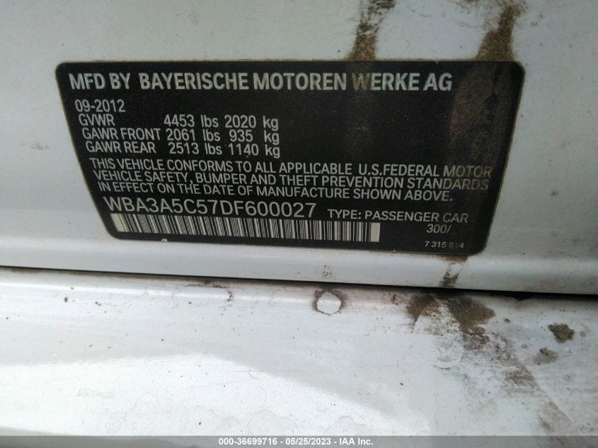 2013 BMW 3 SERIES 328I - WBA3A5C57DF600027
