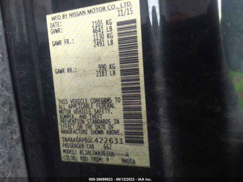 2016 NISSAN MAXIMA 3.5 SR - 1N4AA6AP8GC422631
