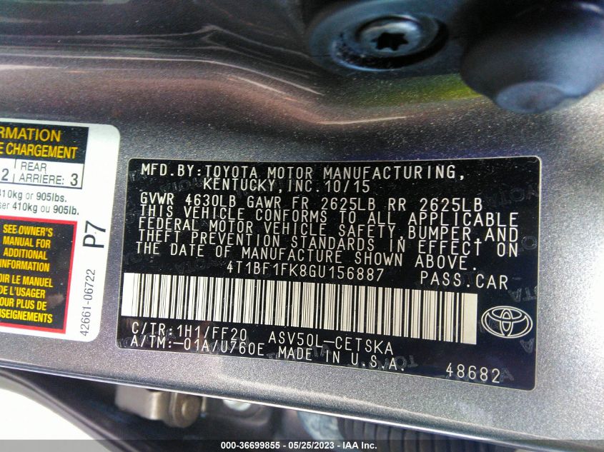 2016 TOYOTA CAMRY XLE/SE/LE/XSE - 4T1BF1FK8GU156887