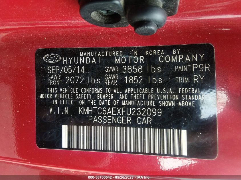 2015 HYUNDAI VELOSTER TURBO - KMHTC6AEXFU232099