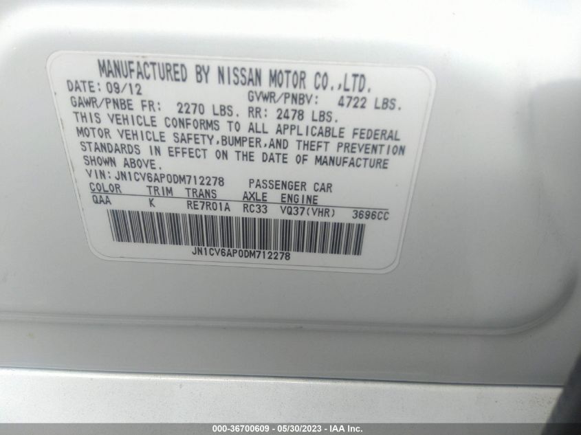 2013 INFINITI G37 SEDAN JOURNEY - JN1CV6AP0DM712278