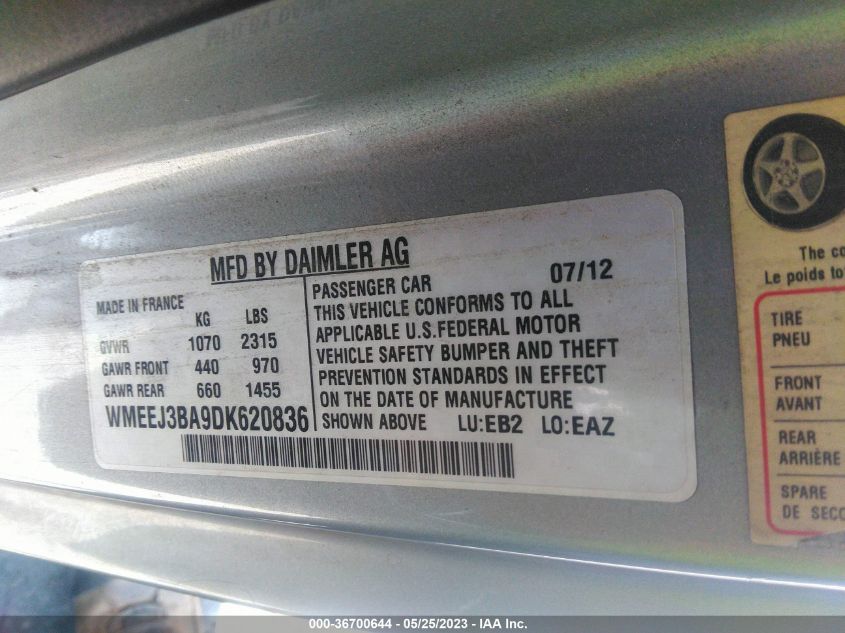 2013 SMART FORTWO PURE/PASSION WMEEJ3BA9DK620836