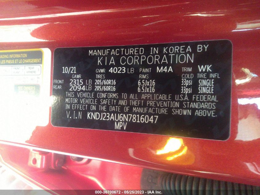 2022 KIA SOUL LX - KNDJ23AU6N7816047