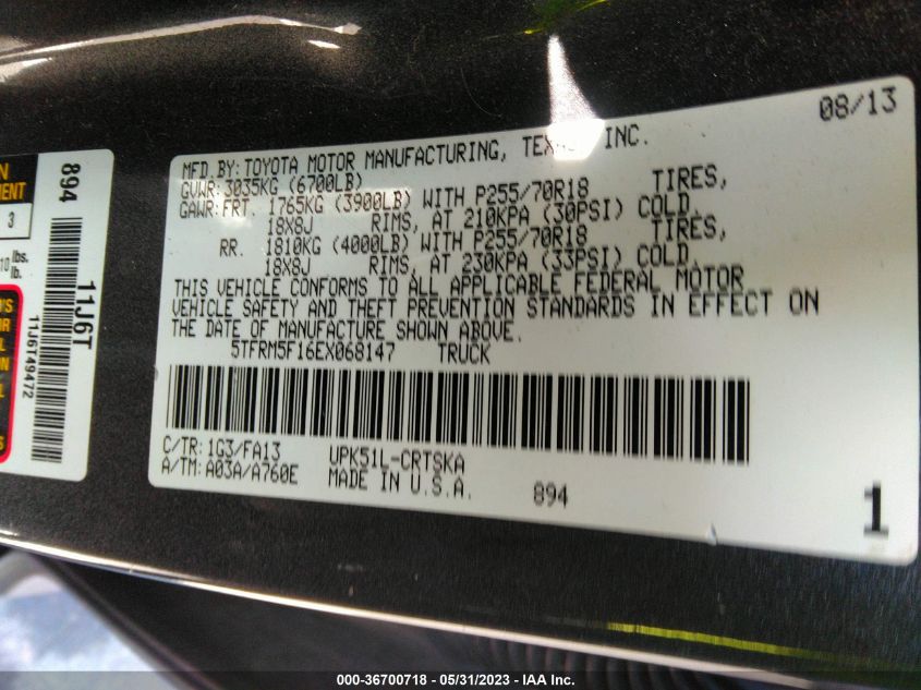 2014 TOYOTA TUNDRA 2WD TRUCK SR/SR5 5TFRM5F16EX068147