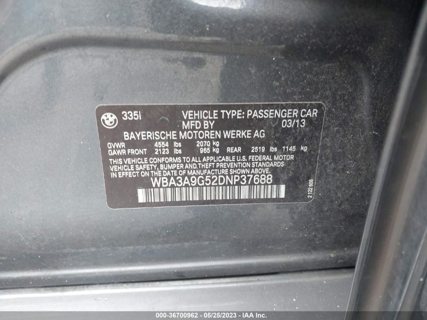 2013 BMW 3 SERIES 335I - WBA3A9G52DNP37688