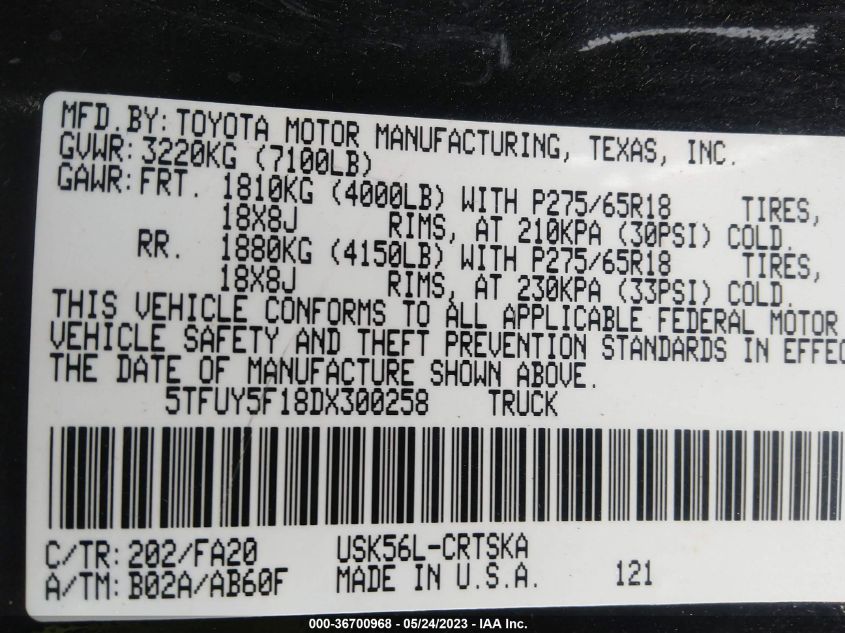 2013 TOYOTA TUNDRA 4WD TRUCK - 5TFUY5F18DX300258