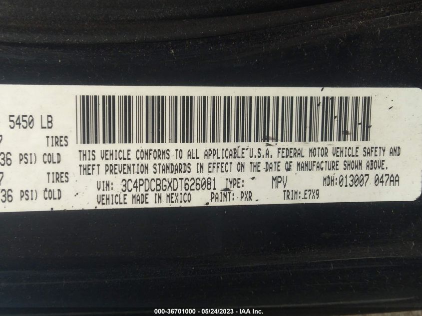 2013 DODGE JOURNEY SXT - 3C4PDCBGXDT626081