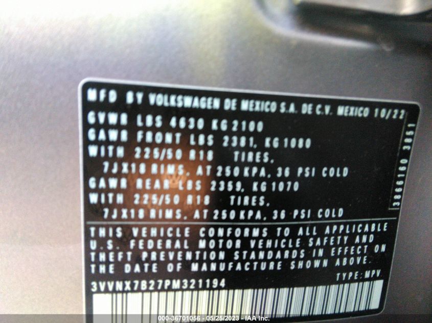 2023 VOLKSWAGEN TAOS SE - 3VVNX7B27PM321194
