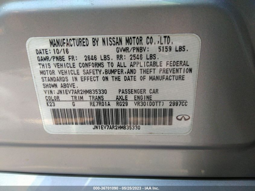 2017 INFINITI Q50 3.0T PREMIUM - JN1EV7AR2HM835330