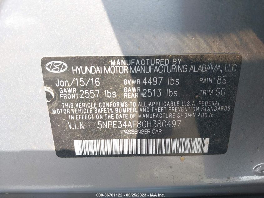 2016 HYUNDAI SONATA 2.4L SPORT - 5NPE34AF8GH380497