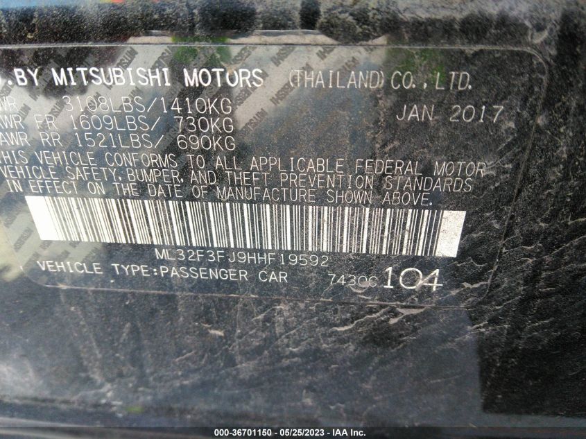 2017 MITSUBISHI MIRAGE G4 ES - ML32F3FJ9HHF19592