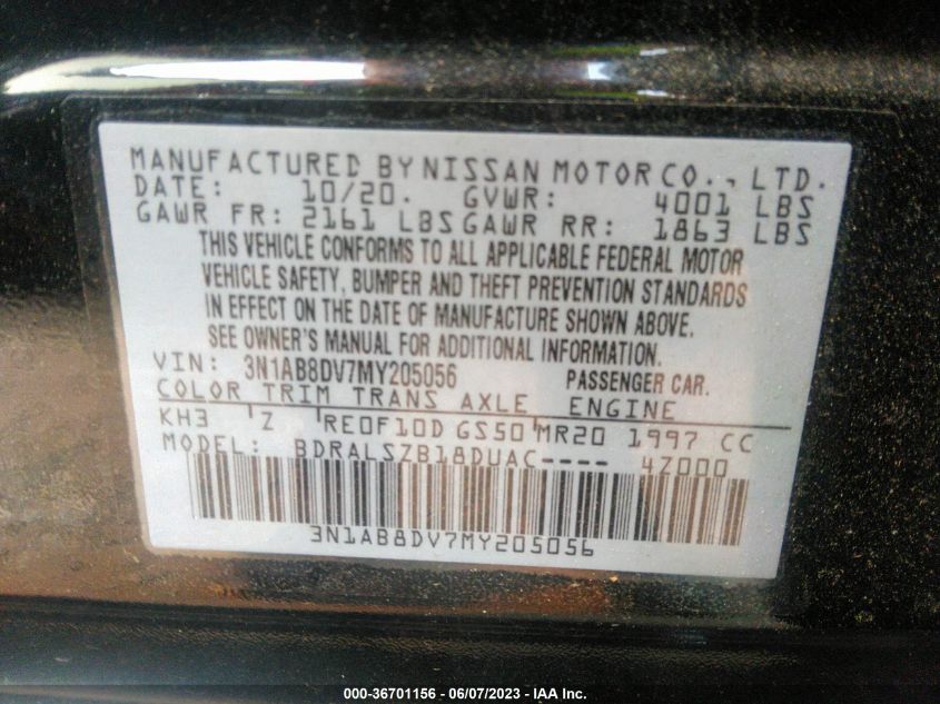 2021 NISSAN SENTRA SR - 3N1AB8DV7MY205056