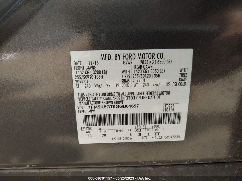 2016 FORD EXPLORER SPORT - 1FM5K8GT6GGB61657