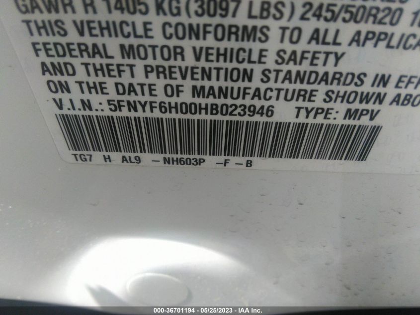 2017 HONDA PILOT ELITE - 5FNYF6H00HB023946