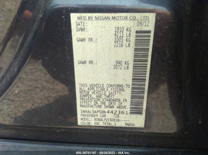 2013 NISSAN ALTIMA 2.5 - 1N4AL3AP5DN442361