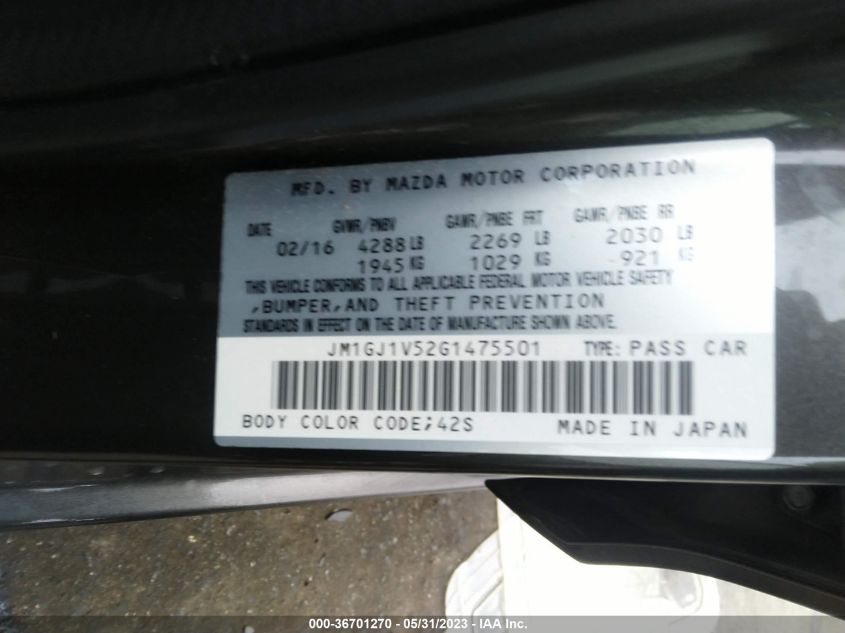 2016 MAZDA MAZDA6 I TOURING - JM1GJ1V52G1475501