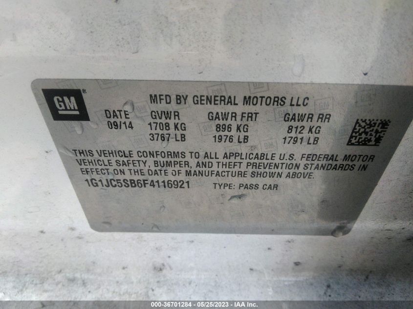 2015 CHEVROLET SONIC LT - 1G1JC5SB6F4116921