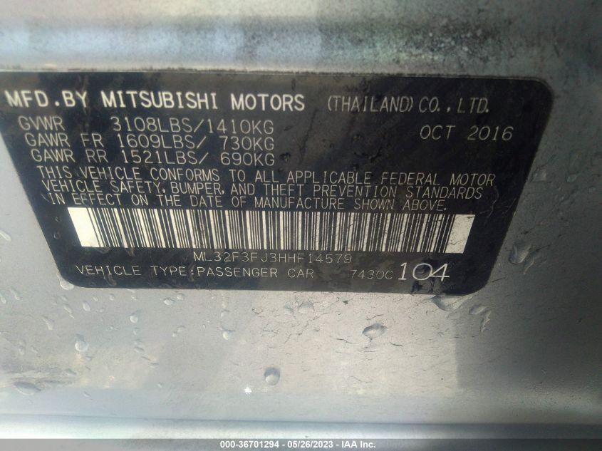 2017 MITSUBISHI MIRAGE G4 ES - ML32F3FJ3HHF14579